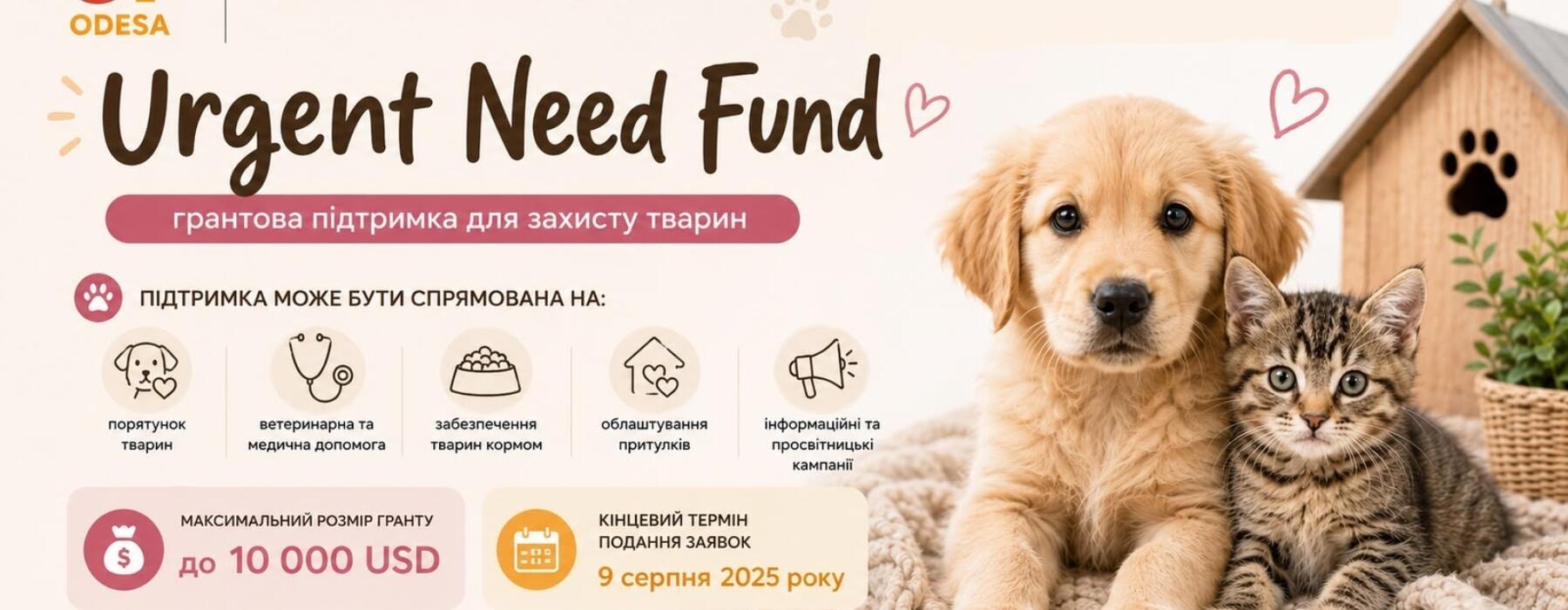 До 10 000 доларів США на реалізацію проєктів із порятунку та догляду за тваринами