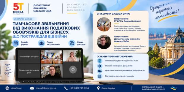 Участь КУ «Грантовий офіс «Одеса 5Т» в онлайн-заході з питань підтримки бізнесу