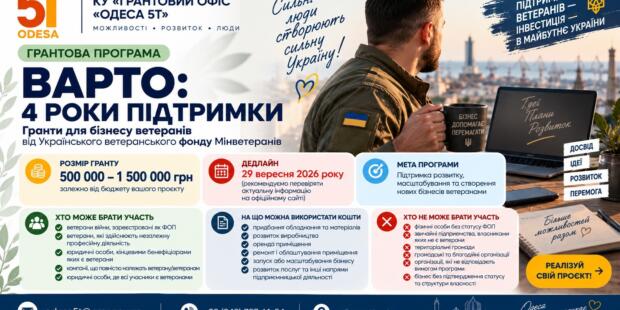 До 1,5 млн грн на розвиток ветеранського бізнесу: грантова програма «ВАРТО»